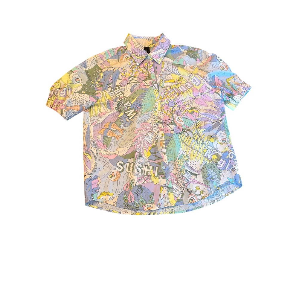 Marc Cain Sports Blouse Multicolor Sushi Novelty Print Short Sleeve